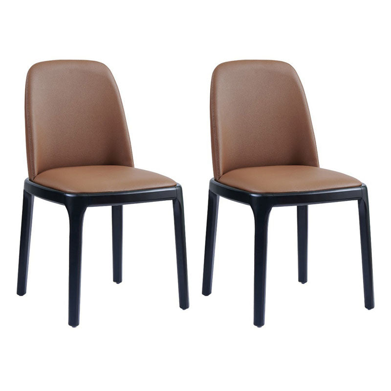 Contemporary Dining Armless Chair Matte Finish Leather Curved Parsons Chair Brown 2 Piece Set Clearhalo ' kitchen&dining_furn' 'Dining Chairs' 'Dining Tables & Seating' 'dining_chair' 'furn' 'furn_dining_chair' 'Furniture' 'furniture_dining_chair' 'Kitchen & Dining Furniture' 'kitchen' 4502326