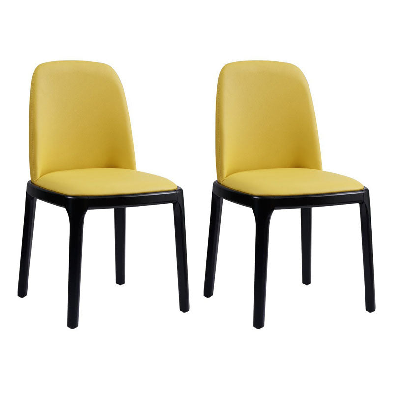 Contemporary Dining Armless Chair Matte Finish Leather Curved Parsons Chair Yellow 2 Piece Set Clearhalo ' kitchen&dining_furn' 'Dining Chairs' 'Dining Tables & Seating' 'dining_chair' 'furn' 'furn_dining_chair' 'Furniture' 'furniture_dining_chair' 'Kitchen & Dining Furniture' 'kitchen' 4502336