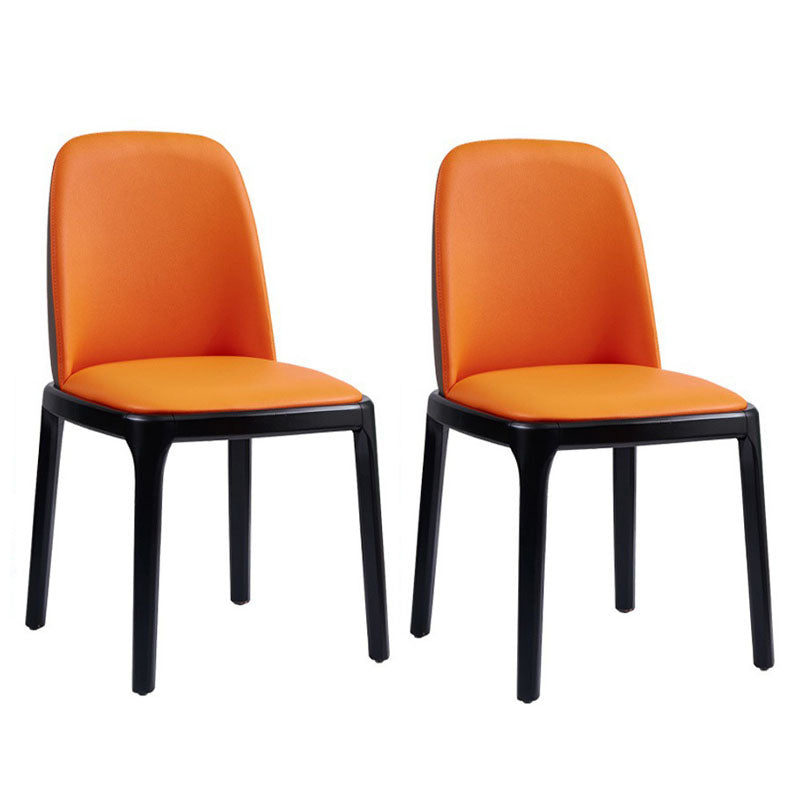 Contemporary Dining Armless Chair Matte Finish Leather Curved Parsons Chair Orange 2 Piece Set Clearhalo ' kitchen&dining_furn' 'Dining Chairs' 'Dining Tables & Seating' 'dining_chair' 'furn' 'furn_dining_chair' 'Furniture' 'furniture_dining_chair' 'Kitchen & Dining Furniture' 'kitchen' 4502341