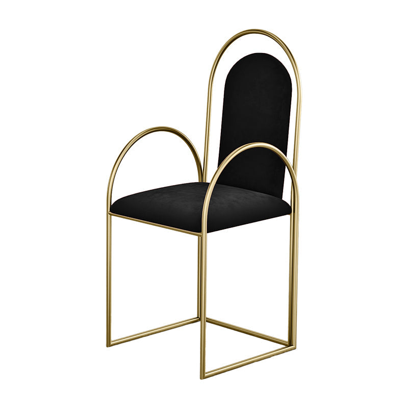 Glam Metal Dining Room Chairs Upholstered Side Armchair for Home Use Black-Gold 1 Piece Clearhalo ' kitchen&dining_furn' 'Dining Chairs' 'Dining Tables & Seating' 'dining_chair' 'furn' 'furn_dining_chair' 'Furniture' 'furniture_dining_chair' 'Kitchen & Dining Furniture' 'kitchen' 4502438