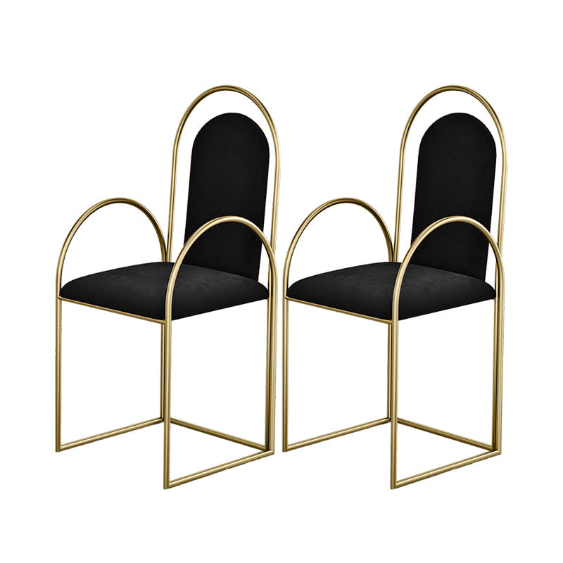 Glam Metal Dining Room Chairs Upholstered Side Armchair for Home Use Black-Gold 2 Piece Set Clearhalo ' kitchen&dining_furn' 'Dining Chairs' 'Dining Tables & Seating' 'dining_chair' 'furn' 'furn_dining_chair' 'Furniture' 'furniture_dining_chair' 'Kitchen & Dining Furniture' 'kitchen' 4502441