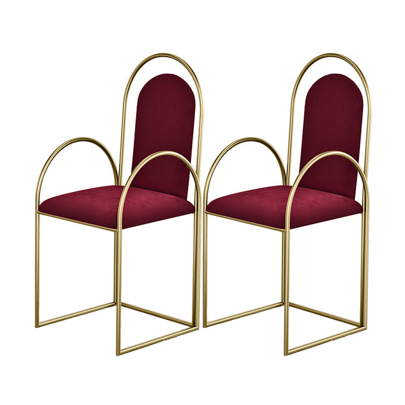 Glam Metal Dining Room Chairs Upholstered Side Armchair for Home Use Red Gold 2 Piece Set Clearhalo ' kitchen&dining_furn' 'Dining Chairs' 'Dining Tables & Seating' 'dining_chair' 'furn' 'furn_dining_chair' 'Furniture' 'furniture_dining_chair' 'Kitchen & Dining Furniture' 'kitchen' 4502450