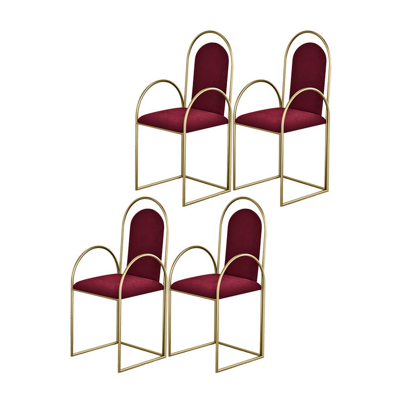 Glam Metal Dining Room Chairs Upholstered Side Armchair for Home Use Red Gold 4 Piece Set Clearhalo ' kitchen&dining_furn' 'Dining Chairs' 'Dining Tables & Seating' 'dining_chair' 'furn' 'furn_dining_chair' 'Furniture' 'furniture_dining_chair' 'Kitchen & Dining Furniture' 'kitchen' 4502451