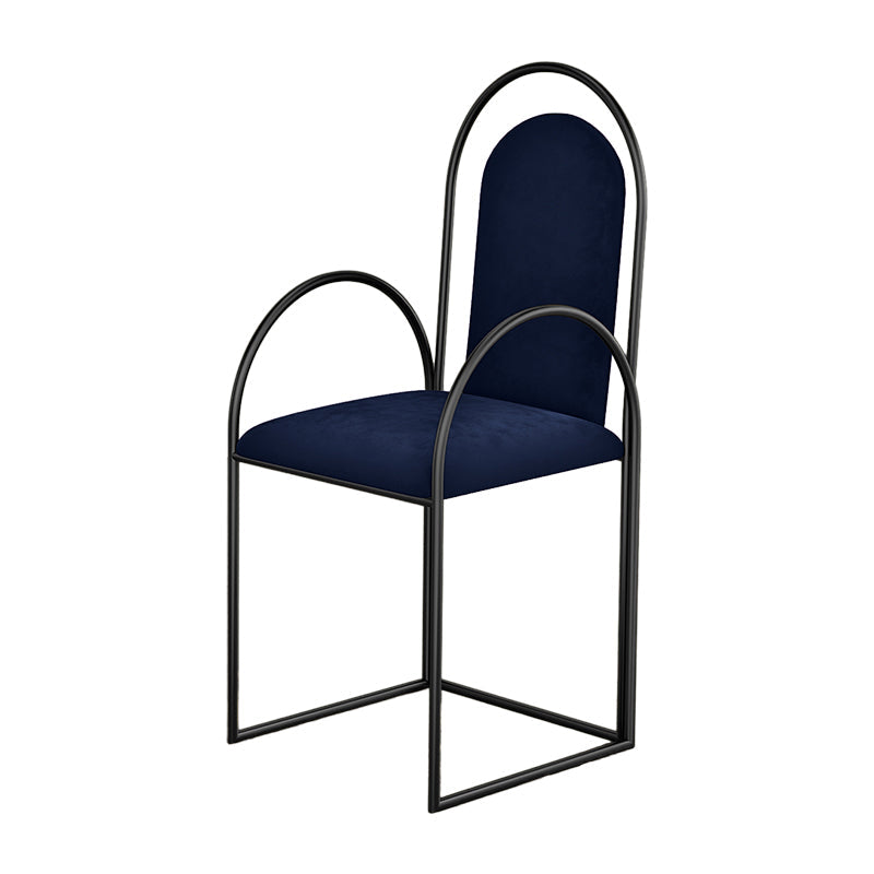 Glam Metal Dining Room Chairs Upholstered Side Armchair for Home Use Royal Blue-Black 1 Piece Clearhalo ' kitchen&dining_furn' 'Dining Chairs' 'Dining Tables & Seating' 'dining_chair' 'furn' 'furn_dining_chair' 'Furniture' 'furniture_dining_chair' 'Kitchen & Dining Furniture' 'kitchen' 4502458