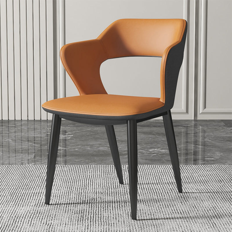 Contemporary Dining Room Chair Matte Finish Leather Curved Open Back Arm Chair Orange 1 Piece Clearhalo ' kitchen&dining_furn' 'Dining Chairs' 'Dining Tables & Seating' 'dining_chair' 'furn' 'furn_dining_chair' 'Furniture' 'furniture_dining_chair' 'Kitchen & Dining Furniture' 'kitchen' 4502566