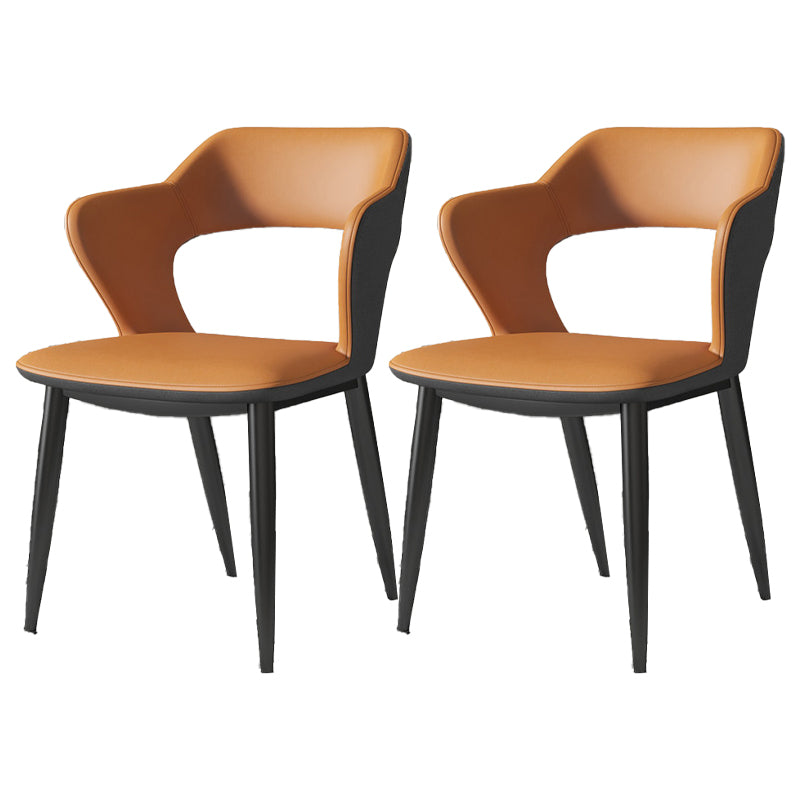 Contemporary Dining Room Chair Matte Finish Leather Curved Open Back Arm Chair Orange 2 Piece Set Clearhalo ' kitchen&dining_furn' 'Dining Chairs' 'Dining Tables & Seating' 'dining_chair' 'furn' 'furn_dining_chair' 'Furniture' 'furniture_dining_chair' 'Kitchen & Dining Furniture' 'kitchen' 4502568