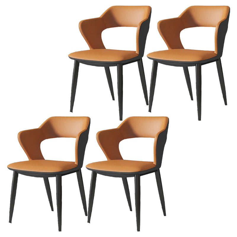 Contemporary Dining Room Chair Matte Finish Leather Curved Open Back Arm Chair Orange 4 Piece Set Clearhalo ' kitchen&dining_furn' 'Dining Chairs' 'Dining Tables & Seating' 'dining_chair' 'furn' 'furn_dining_chair' 'Furniture' 'furniture_dining_chair' 'Kitchen & Dining Furniture' 'kitchen' 4502570