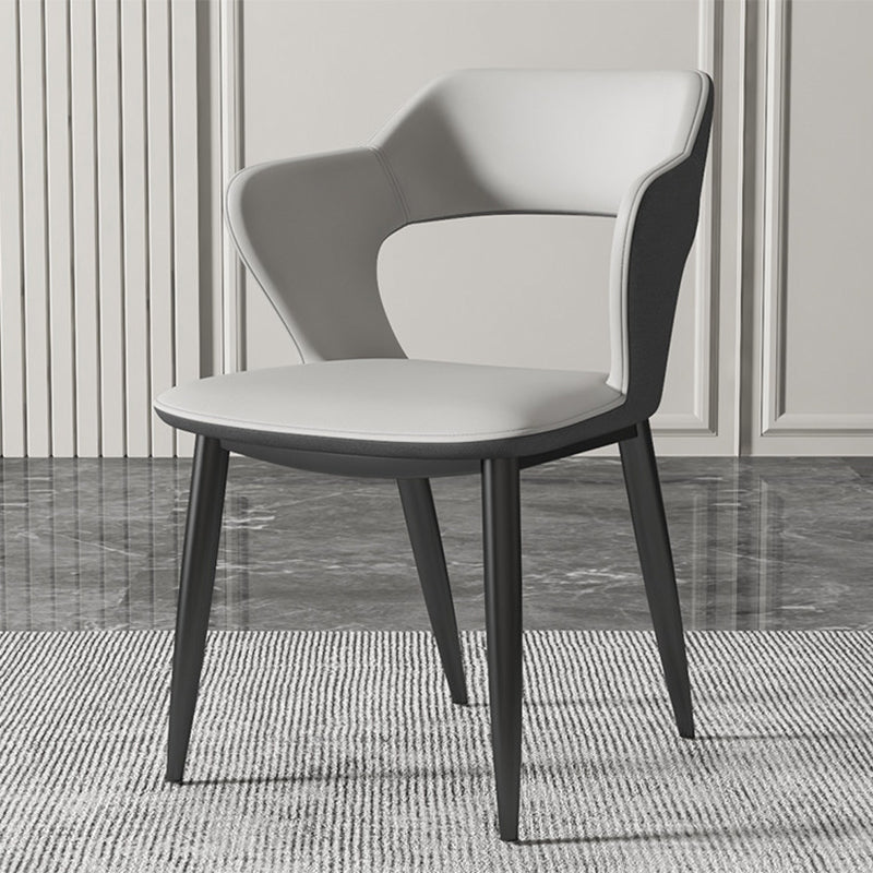 Contemporary Dining Room Chair Matte Finish Leather Curved Open Back Arm Chair Grey 1 Piece Clearhalo ' kitchen&dining_furn' 'Dining Chairs' 'Dining Tables & Seating' 'dining_chair' 'furn' 'furn_dining_chair' 'Furniture' 'furniture_dining_chair' 'Kitchen & Dining Furniture' 'kitchen' 4502572