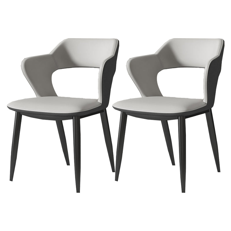 Contemporary Dining Room Chair Matte Finish Leather Curved Open Back Arm Chair Grey 2 Piece Set Clearhalo ' kitchen&dining_furn' 'Dining Chairs' 'Dining Tables & Seating' 'dining_chair' 'furn' 'furn_dining_chair' 'Furniture' 'furniture_dining_chair' 'Kitchen & Dining Furniture' 'kitchen' 4502575