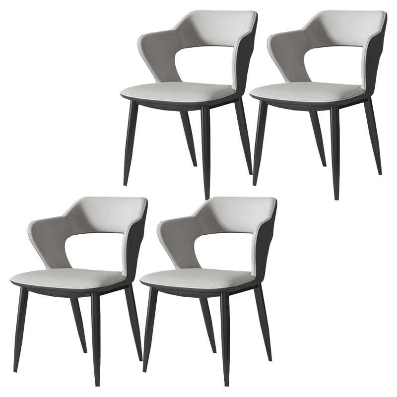 Contemporary Dining Room Chair Matte Finish Leather Curved Open Back Arm Chair Grey 4 Piece Set Clearhalo ' kitchen&dining_furn' 'Dining Chairs' 'Dining Tables & Seating' 'dining_chair' 'furn' 'furn_dining_chair' 'Furniture' 'furniture_dining_chair' 'Kitchen & Dining Furniture' 'kitchen' 4502577