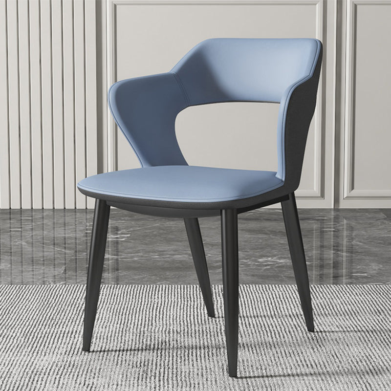 Contemporary Dining Room Chair Matte Finish Leather Curved Open Back Arm Chair Blue 1 Piece Clearhalo ' kitchen&dining_furn' 'Dining Chairs' 'Dining Tables & Seating' 'dining_chair' 'furn' 'furn_dining_chair' 'Furniture' 'furniture_dining_chair' 'Kitchen & Dining Furniture' 'kitchen' 4502579