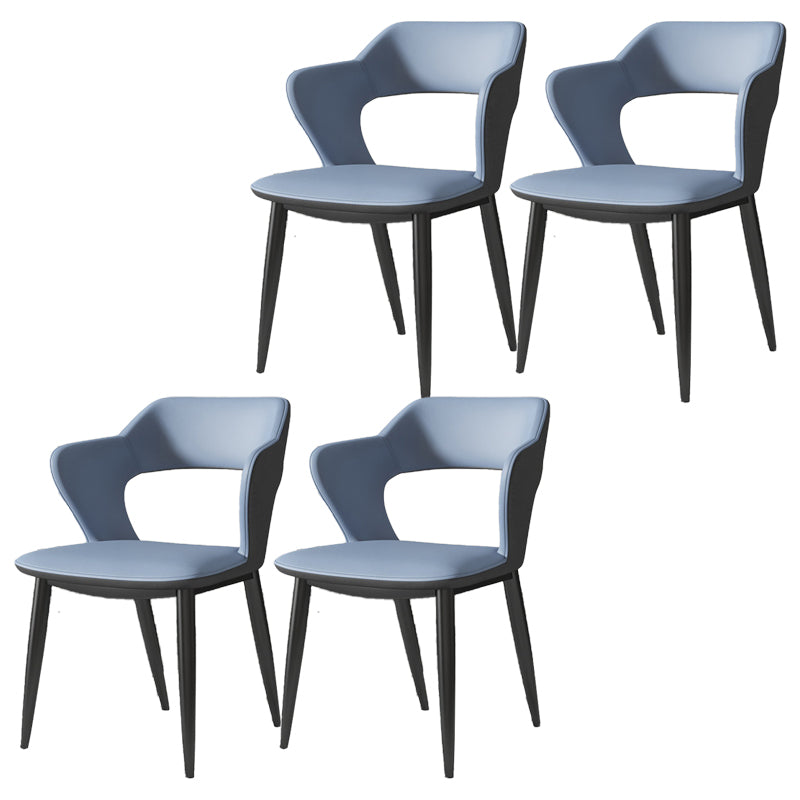Contemporary Dining Room Chair Matte Finish Leather Curved Open Back Arm Chair Blue 4 Piece Set Clearhalo ' kitchen&dining_furn' 'Dining Chairs' 'Dining Tables & Seating' 'dining_chair' 'furn' 'furn_dining_chair' 'Furniture' 'furniture_dining_chair' 'Kitchen & Dining Furniture' 'kitchen' 4502581