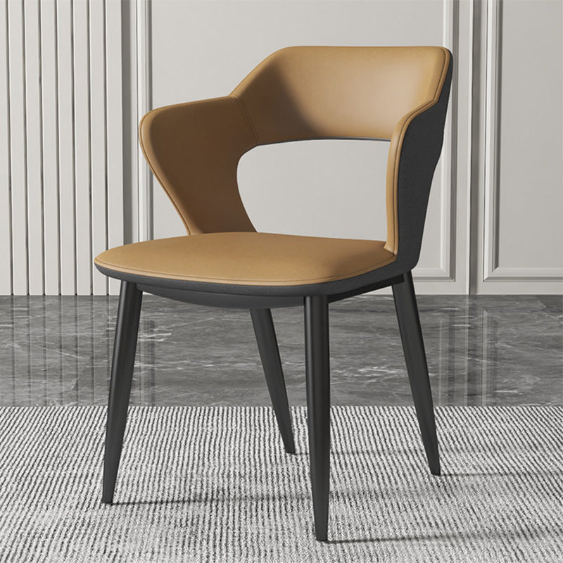Contemporary Dining Room Chair Matte Finish Leather Curved Open Back Arm Chair Light Khaki 1 Piece Clearhalo ' kitchen&dining_furn' 'Dining Chairs' 'Dining Tables & Seating' 'dining_chair' 'furn' 'furn_dining_chair' 'Furniture' 'furniture_dining_chair' 'Kitchen & Dining Furniture' 'kitchen' 4502582