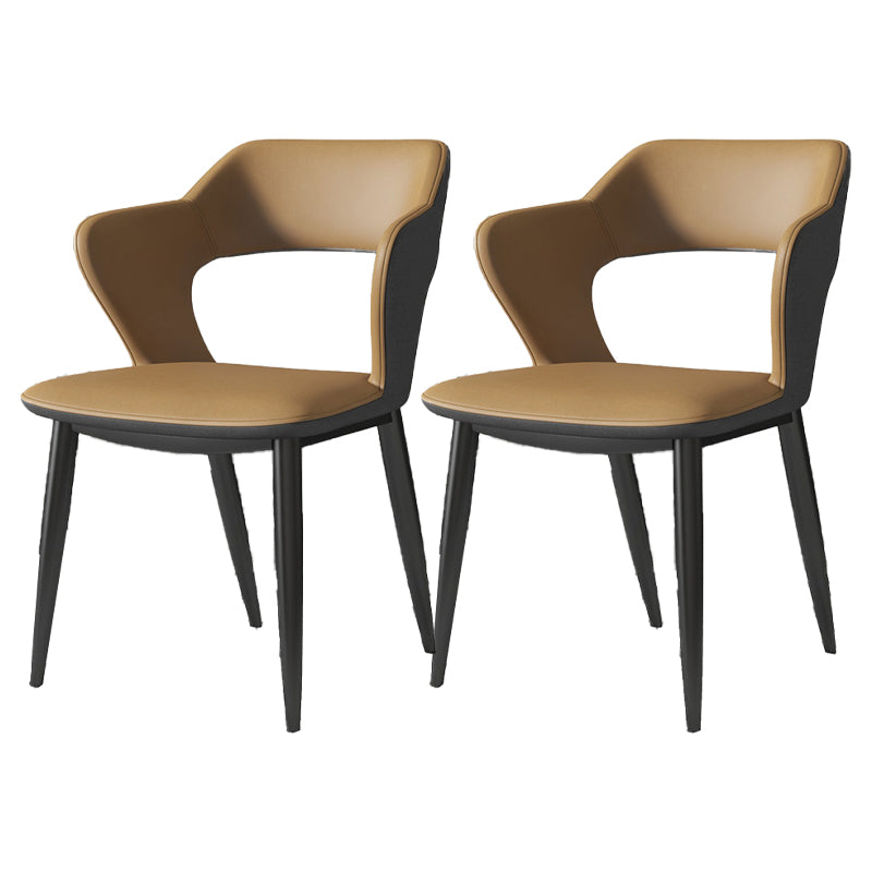 Contemporary Dining Room Chair Matte Finish Leather Curved Open Back Arm Chair Light Khaki 2 Piece Set Clearhalo ' kitchen&dining_furn' 'Dining Chairs' 'Dining Tables & Seating' 'dining_chair' 'furn' 'furn_dining_chair' 'Furniture' 'furniture_dining_chair' 'Kitchen & Dining Furniture' 'kitchen' 4502583