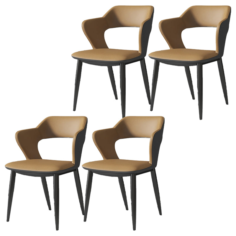 Contemporary Dining Room Chair Matte Finish Leather Curved Open Back Arm Chair Light Khaki 4 Piece Set Clearhalo ' kitchen&dining_furn' 'Dining Chairs' 'Dining Tables & Seating' 'dining_chair' 'furn' 'furn_dining_chair' 'Furniture' 'furniture_dining_chair' 'Kitchen & Dining Furniture' 'kitchen' 4502584