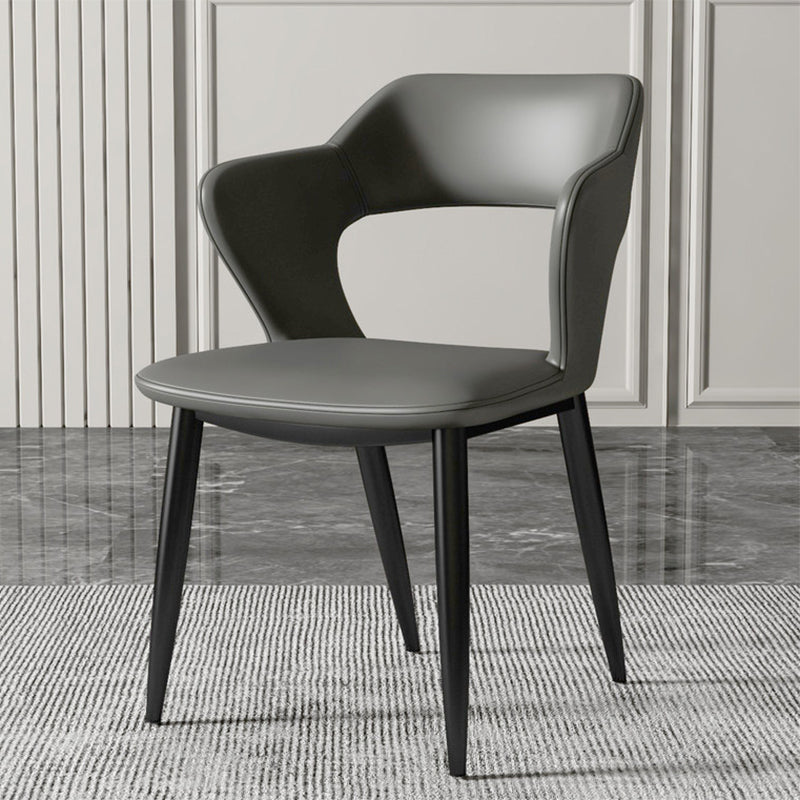 Contemporary Dining Room Chair Matte Finish Leather Curved Open Back Arm Chair Dark Gray 1 Piece Clearhalo ' kitchen&dining_furn' 'Dining Chairs' 'Dining Tables & Seating' 'dining_chair' 'furn' 'furn_dining_chair' 'Furniture' 'furniture_dining_chair' 'Kitchen & Dining Furniture' 'kitchen' 4502585