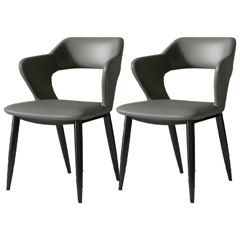 Contemporary Dining Room Chair Matte Finish Leather Curved Open Back Arm Chair Dark Gray 2 Piece Set Clearhalo ' kitchen&dining_furn' 'Dining Chairs' 'Dining Tables & Seating' 'dining_chair' 'furn' 'furn_dining_chair' 'Furniture' 'furniture_dining_chair' 'Kitchen & Dining Furniture' 'kitchen' 4502586