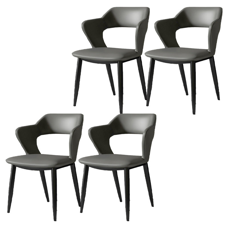 Contemporary Dining Room Chair Matte Finish Leather Curved Open Back Arm Chair Dark Gray 4 Piece Set Clearhalo ' kitchen&dining_furn' 'Dining Chairs' 'Dining Tables & Seating' 'dining_chair' 'furn' 'furn_dining_chair' 'Furniture' 'furniture_dining_chair' 'Kitchen & Dining Furniture' 'kitchen' 4502587