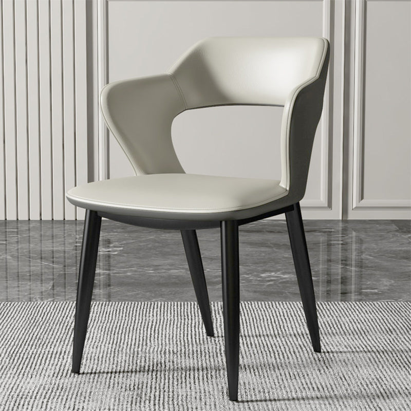 Contemporary Dining Room Chair Matte Finish Leather Curved Open Back Arm Chair Light Gray 1 Piece Clearhalo ' kitchen&dining_furn' 'Dining Chairs' 'Dining Tables & Seating' 'dining_chair' 'furn' 'furn_dining_chair' 'Furniture' 'furniture_dining_chair' 'Kitchen & Dining Furniture' 'kitchen' 4502588