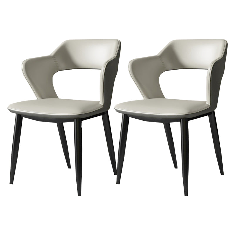 Contemporary Dining Room Chair Matte Finish Leather Curved Open Back Arm Chair Light Gray 2 Piece Set Clearhalo ' kitchen&dining_furn' 'Dining Chairs' 'Dining Tables & Seating' 'dining_chair' 'furn' 'furn_dining_chair' 'Furniture' 'furniture_dining_chair' 'Kitchen & Dining Furniture' 'kitchen' 4502589
