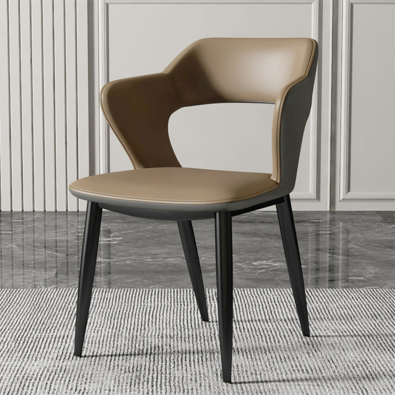 Contemporary Dining Room Chair Matte Finish Leather Curved Open Back Arm Chair Brown 1 Piece Clearhalo ' kitchen&dining_furn' 'Dining Chairs' 'Dining Tables & Seating' 'dining_chair' 'furn' 'furn_dining_chair' 'Furniture' 'furniture_dining_chair' 'Kitchen & Dining Furniture' 'kitchen' 4502591