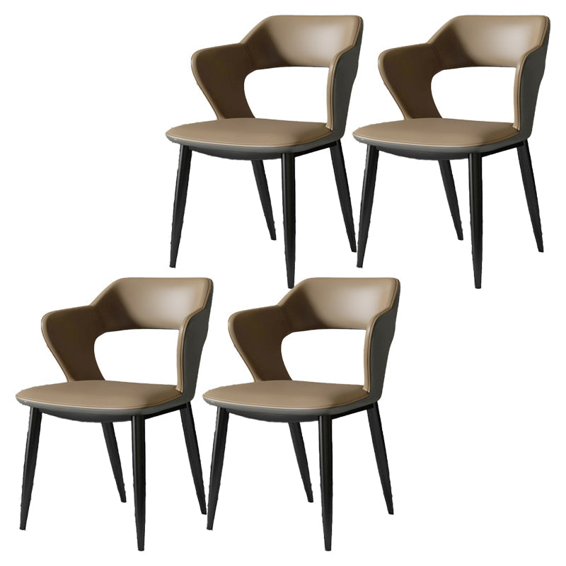 Contemporary Dining Room Chair Matte Finish Leather Curved Open Back Arm Chair Brown 4 Piece Set Clearhalo ' kitchen&dining_furn' 'Dining Chairs' 'Dining Tables & Seating' 'dining_chair' 'furn' 'furn_dining_chair' 'Furniture' 'furniture_dining_chair' 'Kitchen & Dining Furniture' 'kitchen' 4502593