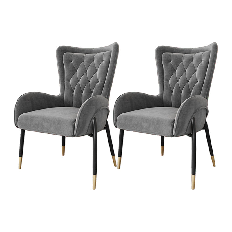 Glam Metal Dining Room Chairs Upholstered Side Arm Chair for Home Use Grey 2 Piece Set Black Clearhalo ' kitchen&dining_furn' 'Dining Chairs' 'Dining Tables & Seating' 'dining_chair' 'furn' 'furn_dining_chair' 'Furniture' 'furniture_dining_chair' 'Kitchen & Dining Furniture' 'kitchen' 4502598