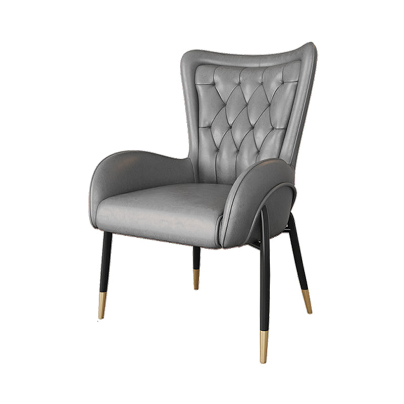 Glam Metal Dining Room Chairs Upholstered Side Arm Chair for Home Use Light Gray 1 Piece Black Clearhalo ' kitchen&dining_furn' 'Dining Chairs' 'Dining Tables & Seating' 'dining_chair' 'furn' 'furn_dining_chair' 'Furniture' 'furniture_dining_chair' 'Kitchen & Dining Furniture' 'kitchen' 4502601