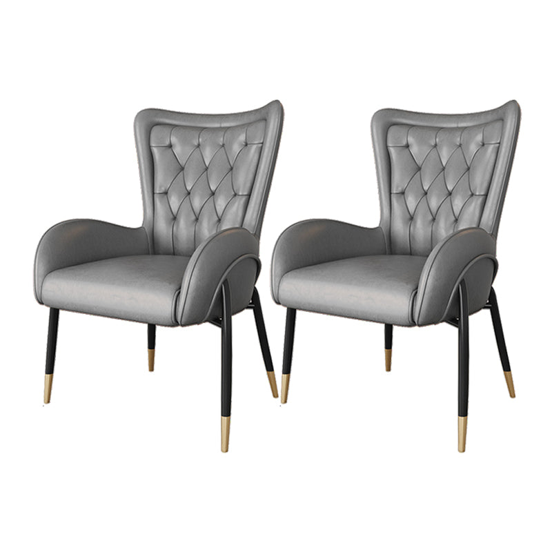 Glam Metal Dining Room Chairs Upholstered Side Arm Chair for Home Use Light Gray 2 Piece Set Black Clearhalo ' kitchen&dining_furn' 'Dining Chairs' 'Dining Tables & Seating' 'dining_chair' 'furn' 'furn_dining_chair' 'Furniture' 'furniture_dining_chair' 'Kitchen & Dining Furniture' 'kitchen' 4502603