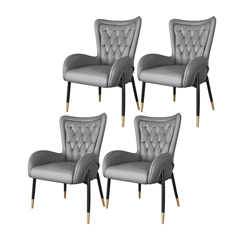 Glam Metal Dining Room Chairs Upholstered Side Arm Chair for Home Use Light Gray 4 Piece Set Black Clearhalo ' kitchen&dining_furn' 'Dining Chairs' 'Dining Tables & Seating' 'dining_chair' 'furn' 'furn_dining_chair' 'Furniture' 'furniture_dining_chair' 'Kitchen & Dining Furniture' 'kitchen' 4502606