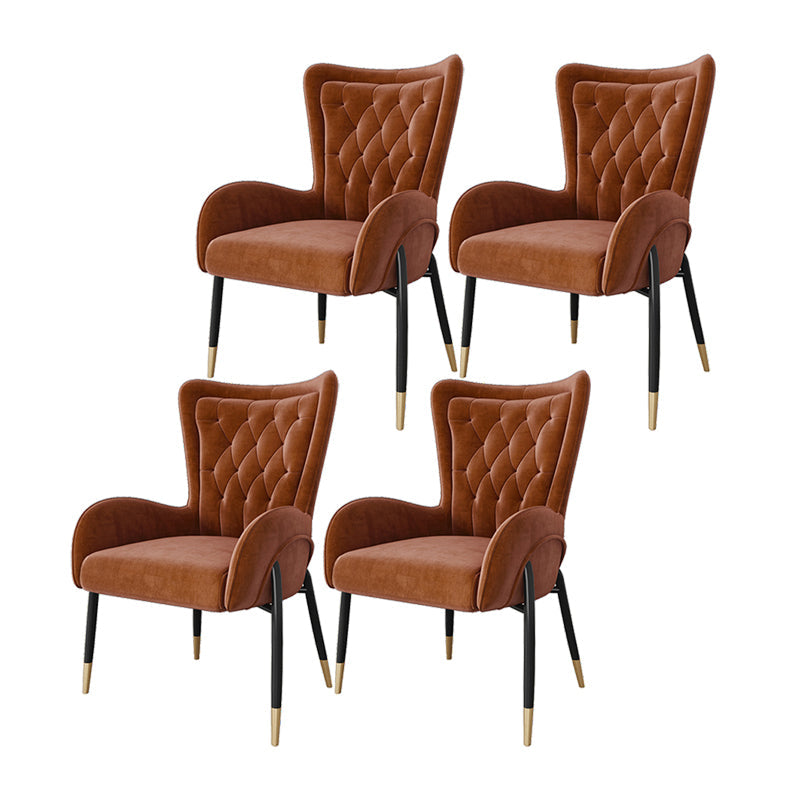 Glam Metal Dining Room Chairs Upholstered Side Arm Chair for Home Use Dark Brown 4 Piece Set Black Clearhalo ' kitchen&dining_furn' 'Dining Chairs' 'Dining Tables & Seating' 'dining_chair' 'furn' 'furn_dining_chair' 'Furniture' 'furniture_dining_chair' 'Kitchen & Dining Furniture' 'kitchen' 4502617