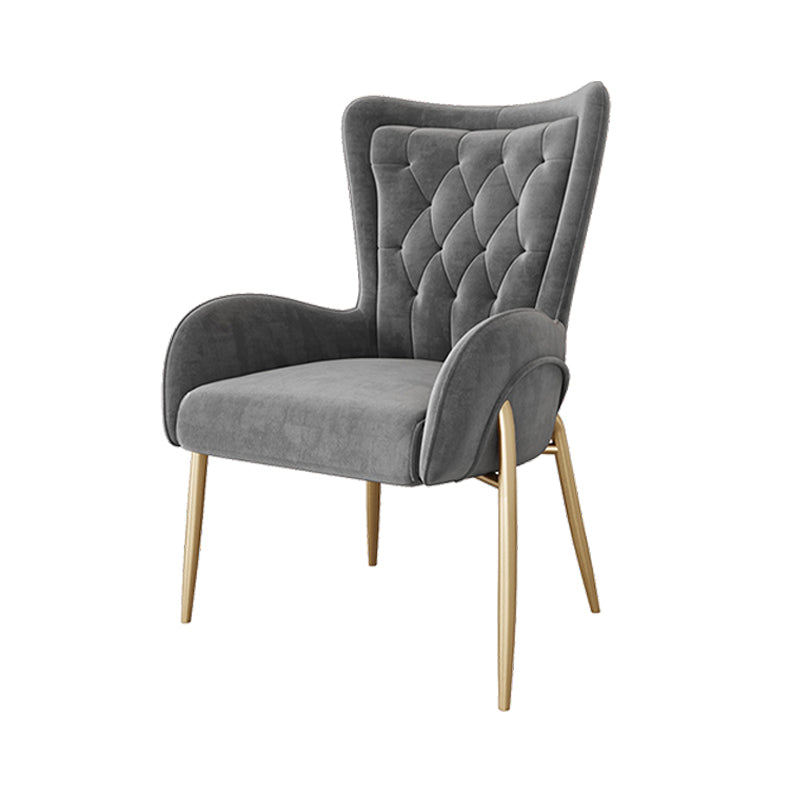 Glam Metal Dining Room Chairs Upholstered Side Arm Chair for Home Use Grey 1 Piece Brass Gold Clearhalo ' kitchen&dining_furn' 'Dining Chairs' 'Dining Tables & Seating' 'dining_chair' 'furn' 'furn_dining_chair' 'Furniture' 'furniture_dining_chair' 'Kitchen & Dining Furniture' 'kitchen' 4502621