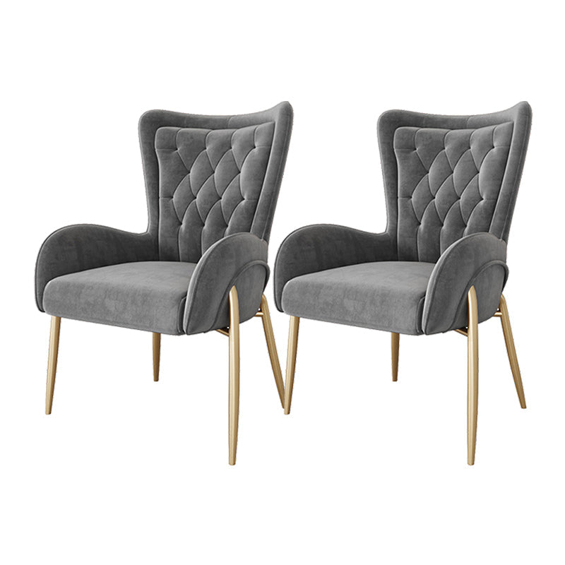 Glam Metal Dining Room Chairs Upholstered Side Arm Chair for Home Use Grey 2 Piece Set Brass Gold Clearhalo ' kitchen&dining_furn' 'Dining Chairs' 'Dining Tables & Seating' 'dining_chair' 'furn' 'furn_dining_chair' 'Furniture' 'furniture_dining_chair' 'Kitchen & Dining Furniture' 'kitchen' 4502622