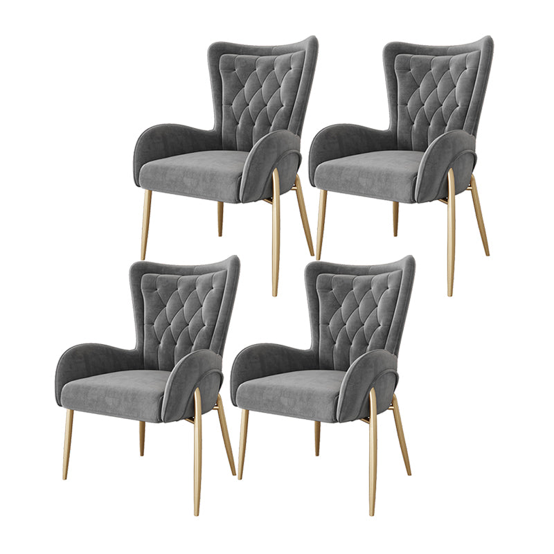 Glam Metal Dining Room Chairs Upholstered Side Arm Chair for Home Use Grey 4 Piece Set Brass Gold Clearhalo ' kitchen&dining_furn' 'Dining Chairs' 'Dining Tables & Seating' 'dining_chair' 'furn' 'furn_dining_chair' 'Furniture' 'furniture_dining_chair' 'Kitchen & Dining Furniture' 'kitchen' 4502623