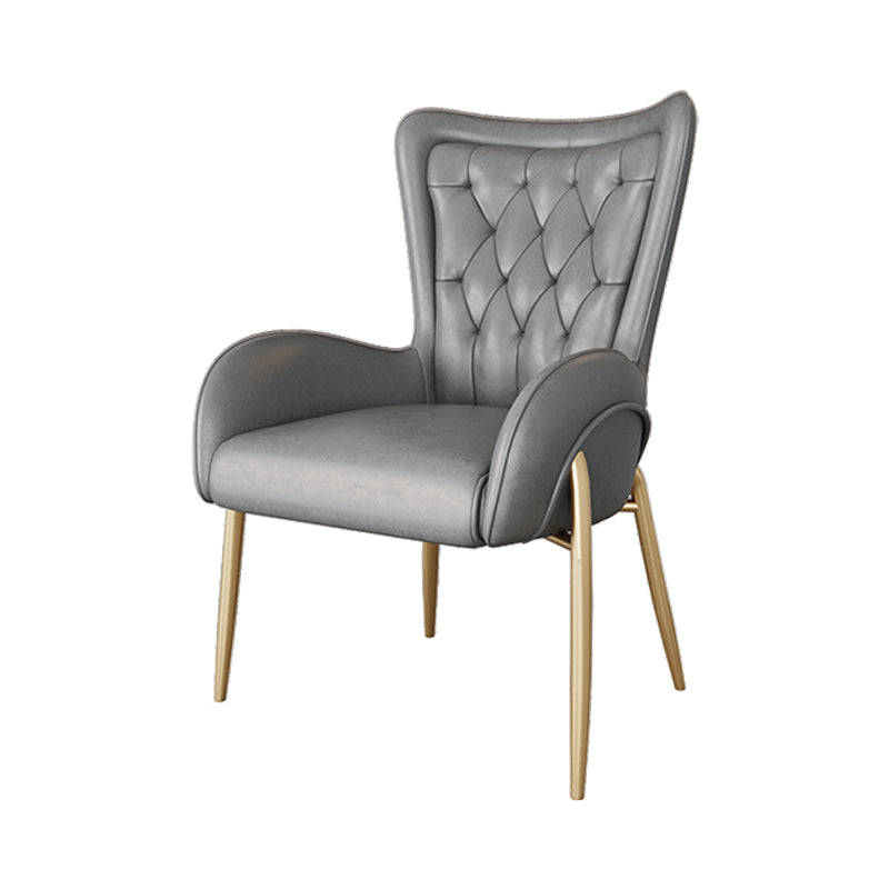 Glam Metal Dining Room Chairs Upholstered Side Arm Chair for Home Use Light Gray 1 Piece Brass Gold Clearhalo ' kitchen&dining_furn' 'Dining Chairs' 'Dining Tables & Seating' 'dining_chair' 'furn' 'furn_dining_chair' 'Furniture' 'furniture_dining_chair' 'Kitchen & Dining Furniture' 'kitchen' 4502624