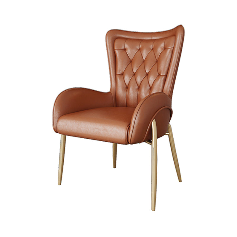 Glam Metal Dining Room Chairs Upholstered Side Arm Chair for Home Use Brown 1 Piece Brass Gold Clearhalo ' kitchen&dining_furn' 'Dining Chairs' 'Dining Tables & Seating' 'dining_chair' 'furn' 'furn_dining_chair' 'Furniture' 'furniture_dining_chair' 'Kitchen & Dining Furniture' 'kitchen' 4502627