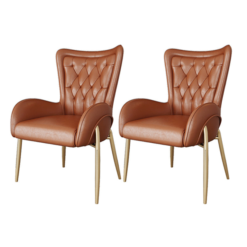 Glam Metal Dining Room Chairs Upholstered Side Arm Chair for Home Use Brown 2 Piece Set Brass Gold Clearhalo ' kitchen&dining_furn' 'Dining Chairs' 'Dining Tables & Seating' 'dining_chair' 'furn' 'furn_dining_chair' 'Furniture' 'furniture_dining_chair' 'Kitchen & Dining Furniture' 'kitchen' 4502628
