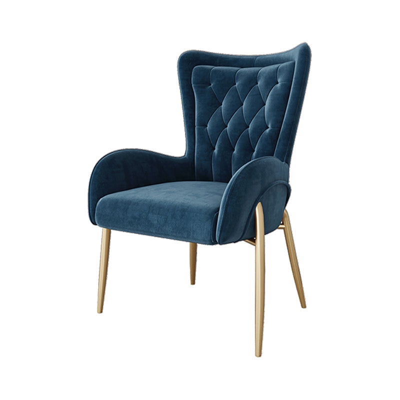 Glam Metal Dining Room Chairs Upholstered Side Arm Chair for Home Use Blue 1 Piece Brass Gold Clearhalo ' kitchen&dining_furn' 'Dining Chairs' 'Dining Tables & Seating' 'dining_chair' 'furn' 'furn_dining_chair' 'Furniture' 'furniture_dining_chair' 'Kitchen & Dining Furniture' 'kitchen' 4502630