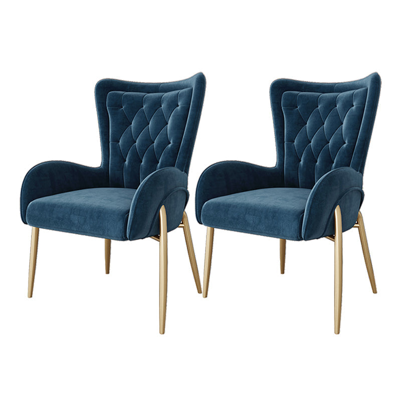 Glam Metal Dining Room Chairs Upholstered Side Arm Chair for Home Use Blue 2 Piece Set Brass Gold Clearhalo ' kitchen&dining_furn' 'Dining Chairs' 'Dining Tables & Seating' 'dining_chair' 'furn' 'furn_dining_chair' 'Furniture' 'furniture_dining_chair' 'Kitchen & Dining Furniture' 'kitchen' 4502631