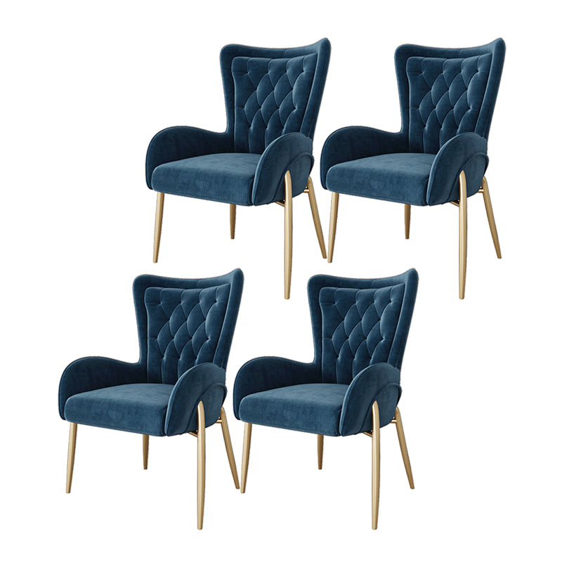 Glam Metal Dining Room Chairs Upholstered Side Arm Chair for Home Use Blue 4 Piece Set Brass Gold Clearhalo ' kitchen&dining_furn' 'Dining Chairs' 'Dining Tables & Seating' 'dining_chair' 'furn' 'furn_dining_chair' 'Furniture' 'furniture_dining_chair' 'Kitchen & Dining Furniture' 'kitchen' 4502632