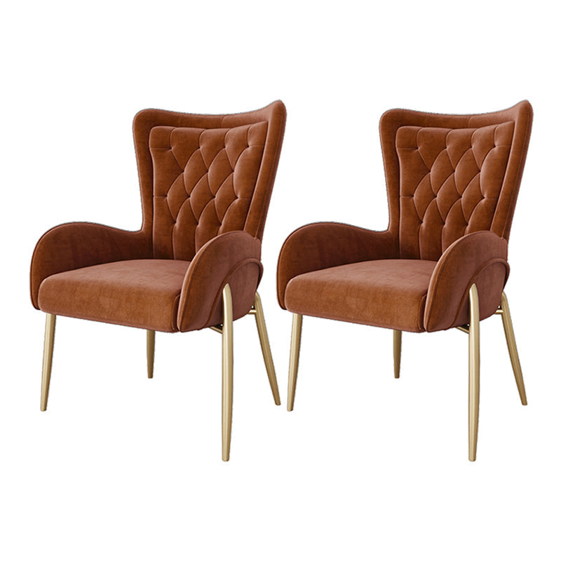 Glam Metal Dining Room Chairs Upholstered Side Arm Chair for Home Use Dark Brown 2 Piece Set Brass Gold Clearhalo ' kitchen&dining_furn' 'Dining Chairs' 'Dining Tables & Seating' 'dining_chair' 'furn' 'furn_dining_chair' 'Furniture' 'furniture_dining_chair' 'Kitchen & Dining Furniture' 'kitchen' 4502634