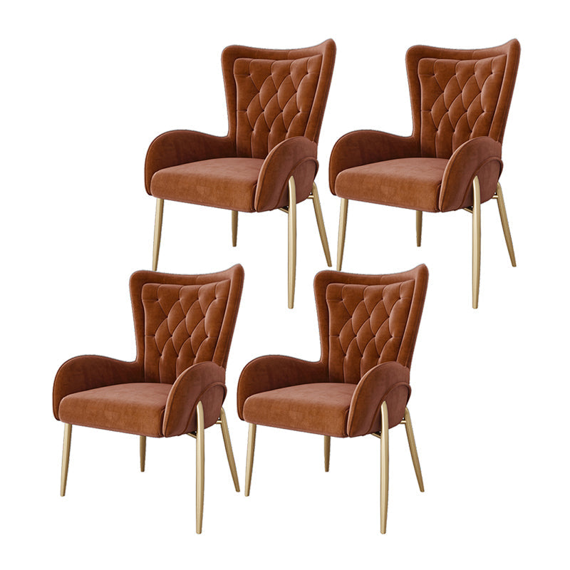 Glam Metal Dining Room Chairs Upholstered Side Arm Chair for Home Use Dark Brown 4 Piece Set Brass Gold Clearhalo ' kitchen&dining_furn' 'Dining Chairs' 'Dining Tables & Seating' 'dining_chair' 'furn' 'furn_dining_chair' 'Furniture' 'furniture_dining_chair' 'Kitchen & Dining Furniture' 'kitchen' 4502635