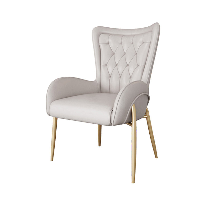 Glam Metal Dining Room Chairs Upholstered Side Arm Chair for Home Use Off-White 1 Piece Brass Gold Clearhalo ' kitchen&dining_furn' 'Dining Chairs' 'Dining Tables & Seating' 'dining_chair' 'furn' 'furn_dining_chair' 'Furniture' 'furniture_dining_chair' 'Kitchen & Dining Furniture' 'kitchen' 4502636