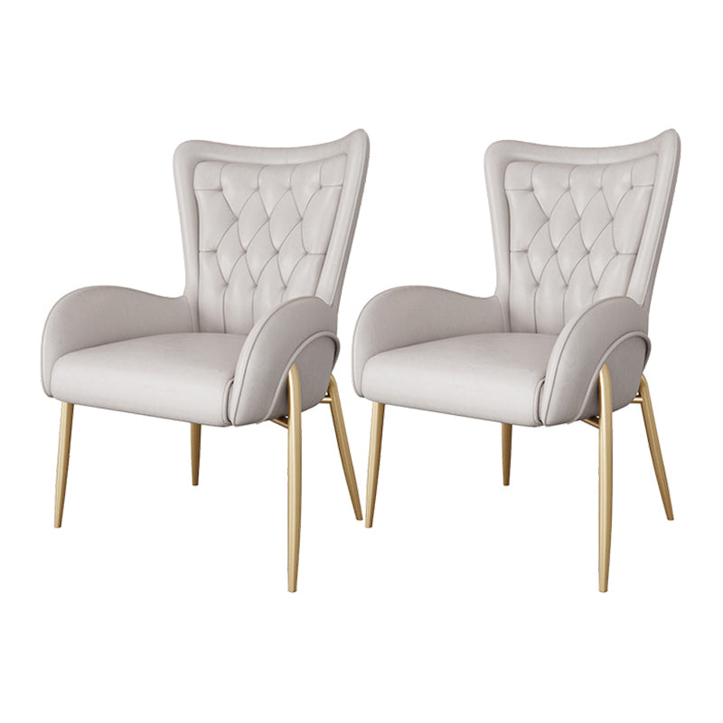Glam Metal Dining Room Chairs Upholstered Side Arm Chair for Home Use Off-White 2 Piece Set Brass Gold Clearhalo ' kitchen&dining_furn' 'Dining Chairs' 'Dining Tables & Seating' 'dining_chair' 'furn' 'furn_dining_chair' 'Furniture' 'furniture_dining_chair' 'Kitchen & Dining Furniture' 'kitchen' 4502637