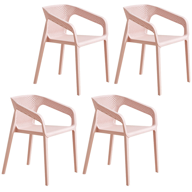 Modern Coffee Shop Plastic Arm Chair Matte Finish Solid Back Dining Chair Pink 4 Piece Set Clearhalo ' kitchen&dining_furn' 'Dining Chairs' 'Dining Tables & Seating' 'dining_chair' 'furn' 'furn_dining_chair' 'Furniture' 'furniture_dining_chair' 'Kitchen & Dining Furniture' 'kitchen' 4502802