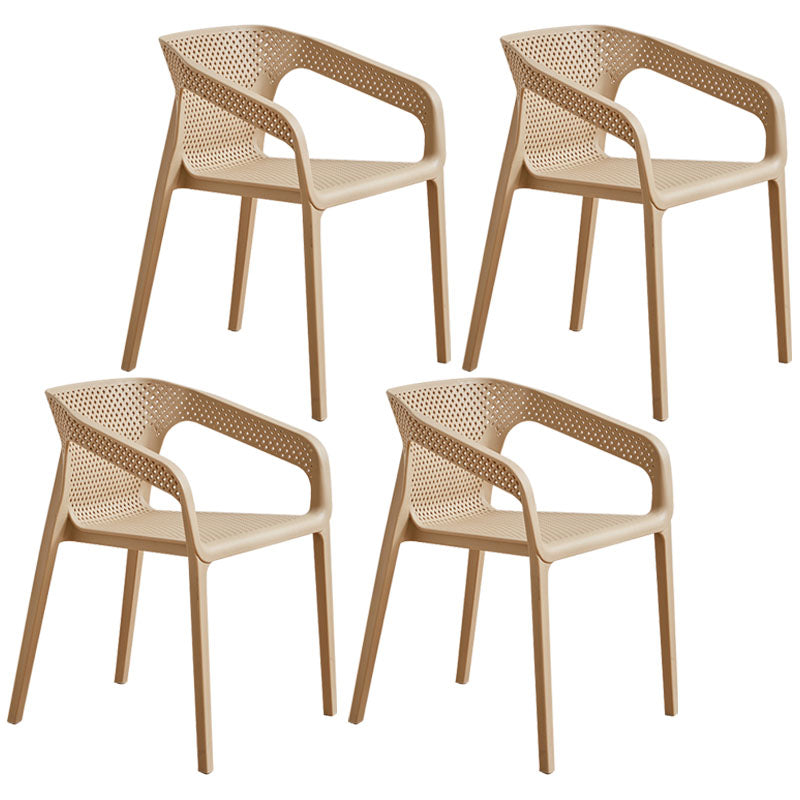 Modern Coffee Shop Plastic Arm Chair Matte Finish Solid Back Dining Chair Khaki 4 Piece Set Clearhalo ' kitchen&dining_furn' 'Dining Chairs' 'Dining Tables & Seating' 'dining_chair' 'furn' 'furn_dining_chair' 'Furniture' 'furniture_dining_chair' 'Kitchen & Dining Furniture' 'kitchen' 4502804