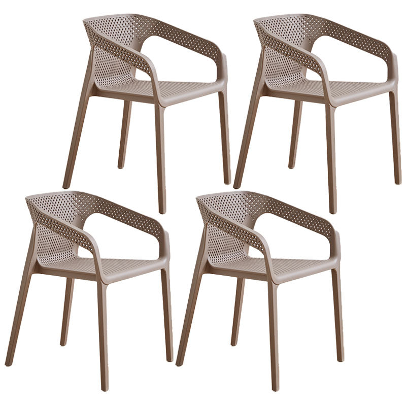 Modern Coffee Shop Plastic Arm Chair Matte Finish Solid Back Dining Chair Dark Brown 4 Piece Set Clearhalo ' kitchen&dining_furn' 'Dining Chairs' 'Dining Tables & Seating' 'dining_chair' 'furn' 'furn_dining_chair' 'Furniture' 'furniture_dining_chair' 'Kitchen & Dining Furniture' 'kitchen' 4502811