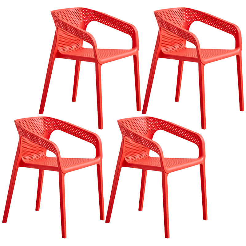 Modern Coffee Shop Plastic Arm Chair Matte Finish Solid Back Dining Chair Red 4 Piece Set Clearhalo ' kitchen&dining_furn' 'Dining Chairs' 'Dining Tables & Seating' 'dining_chair' 'furn' 'furn_dining_chair' 'Furniture' 'furniture_dining_chair' 'Kitchen & Dining Furniture' 'kitchen' 4502813