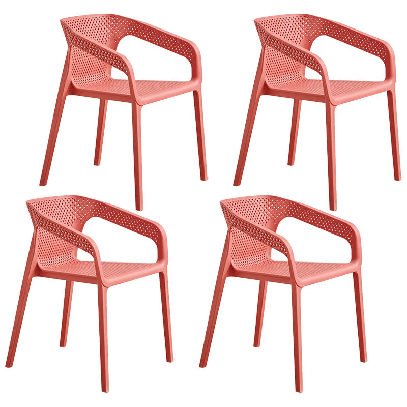 Modern Coffee Shop Plastic Arm Chair Matte Finish Solid Back Dining Chair Rose Red 4 Piece Set Clearhalo ' kitchen&dining_furn' 'Dining Chairs' 'Dining Tables & Seating' 'dining_chair' 'furn' 'furn_dining_chair' 'Furniture' 'furniture_dining_chair' 'Kitchen & Dining Furniture' 'kitchen' 4502823