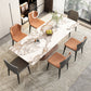 Contemporary 1/4/5/7 Pieces Dining Set Rectangle Dining Table with Pedestal Base 7 Pieces: Table, 4 Orange+2 Light Grey Chairs Clearhalo 'Dining Room Sets' 'Dining Tables & Seating' 'dining_room_set' 'furn' 'furn_dining_room_set' 'Furniture' 'furniture_dining_room_set' 'Kitchen & Dining Furniture' 'kitchen&dining_furn' 'kitchen' 4502944